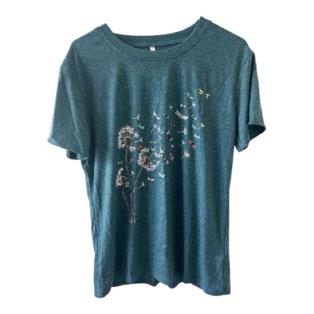 Teal Graphic Women's Floral Top Size M